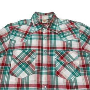 True Religion Western Shirt Men’s 2XL Green Plaid Pearl Snap Long Sleeve Cowboy